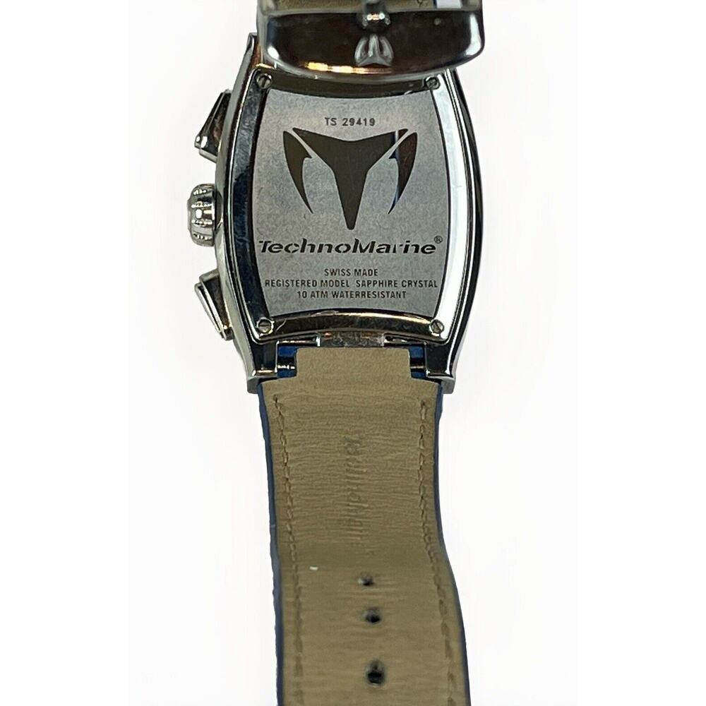 TechnoMarine Chronograph Blue Watch Technosquare TS29419 Blue Leather Band w Box - Picture 12 of 16